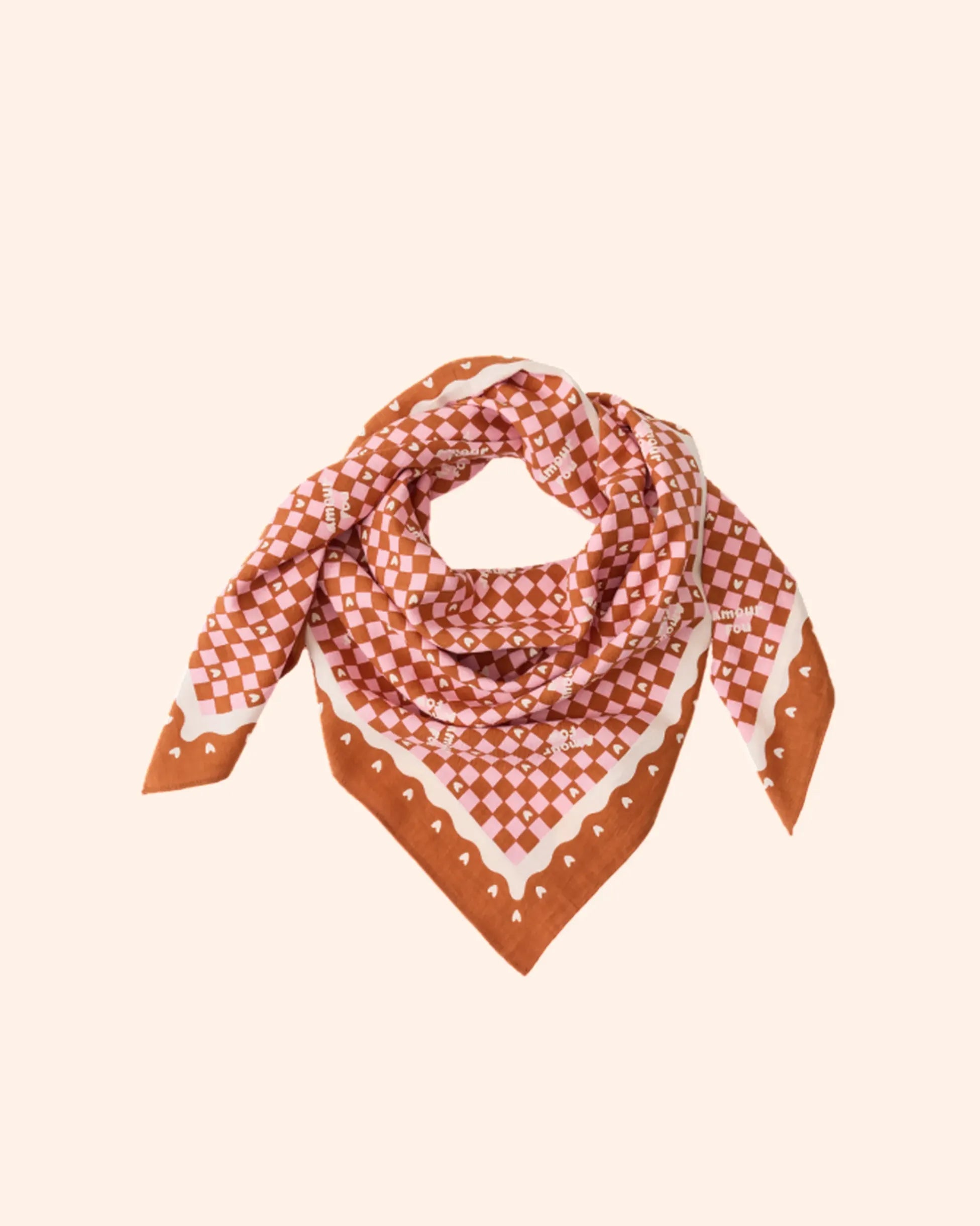 foulard amour fou marron rose   100 cm   atelier wagram 1