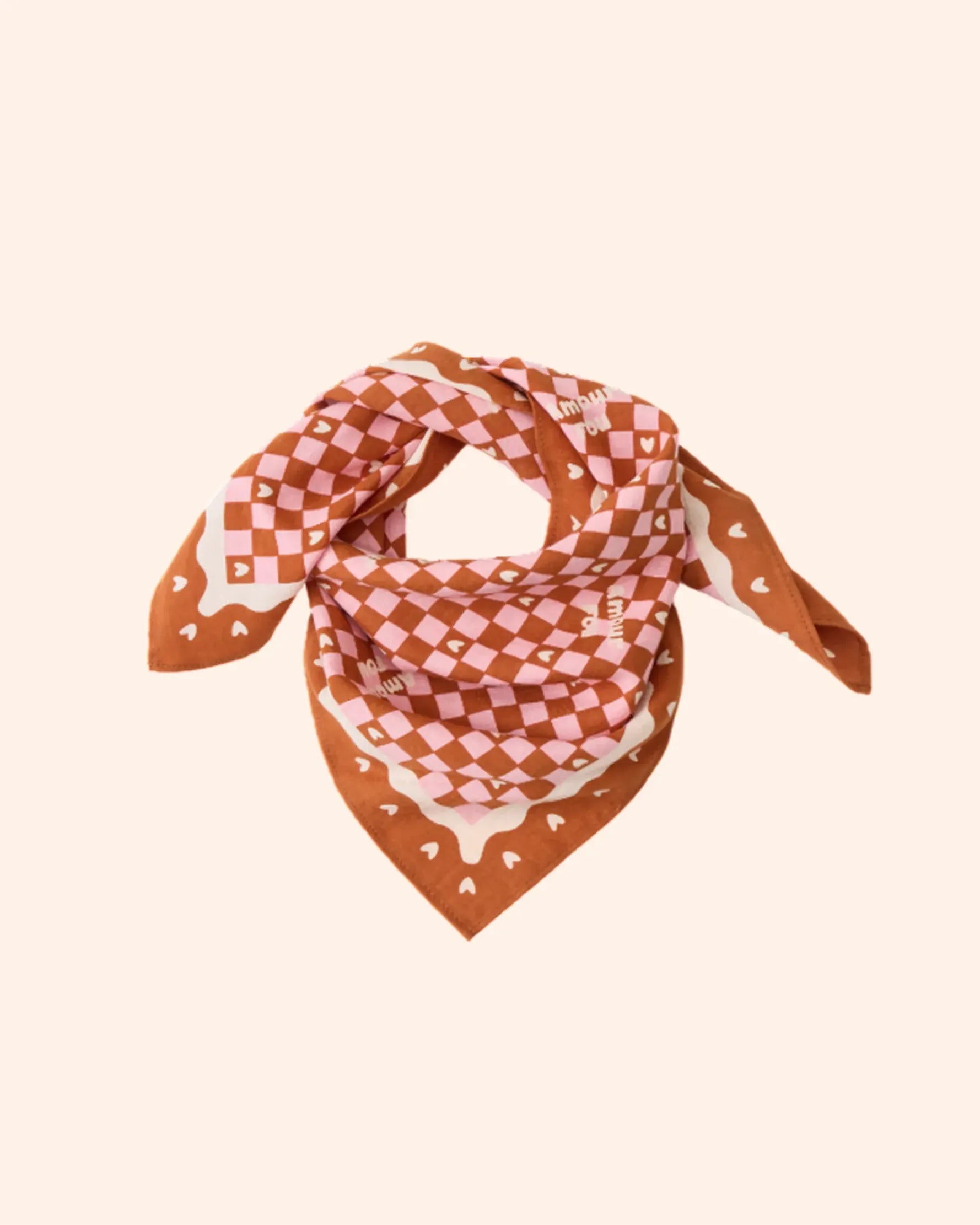 foulard amour fou marron rose   55 cm   atelier wagram 1