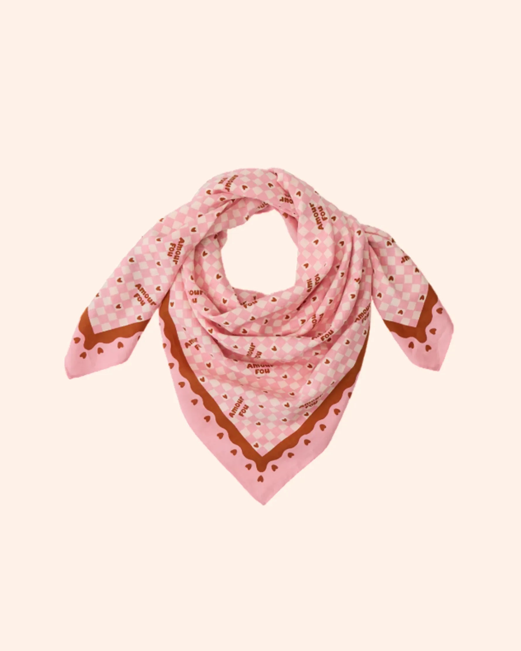 foulard amour fou rose marron   100 cm   atelier wagram 1
