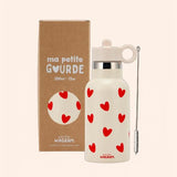 gourde acier inoxydable creme coeurs rouges B2B