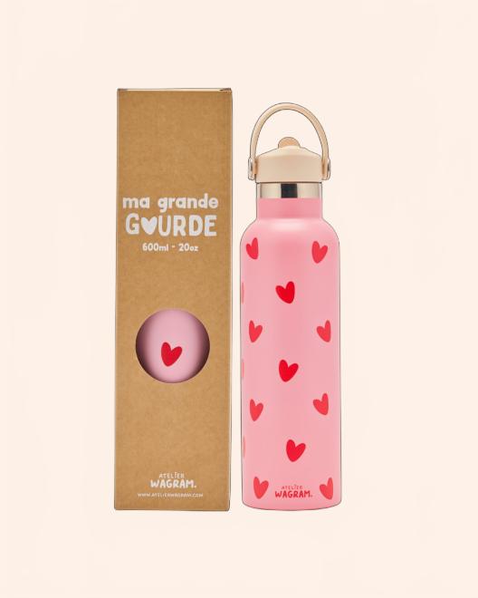 gourde acier inoxydable rose coeurs rouge B2B
