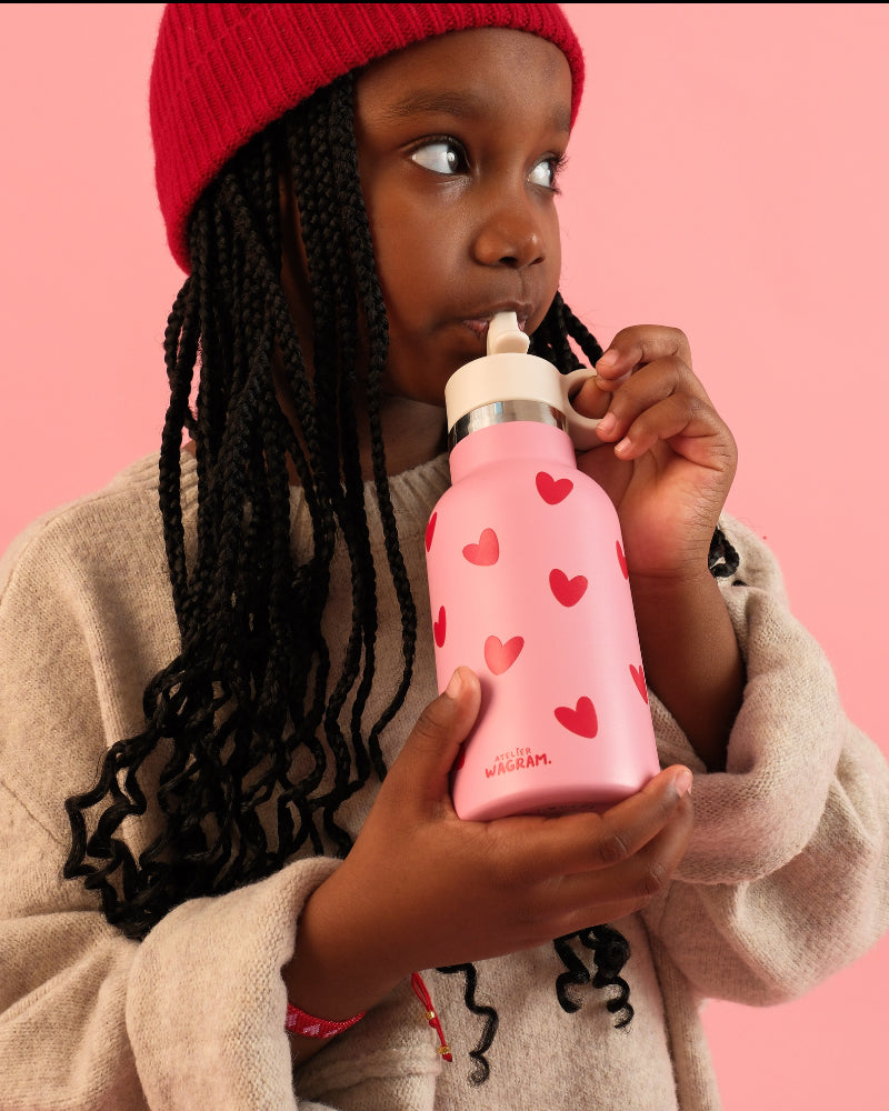 gourde acier inoxydable rose coeurs rouge