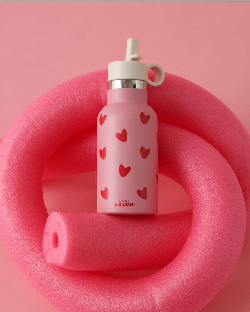 gourde acier inoxydable rose coeurs rouge