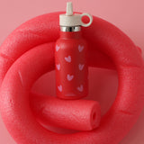 gourde acier inoxydable rouge coeurs rose B2B  1 