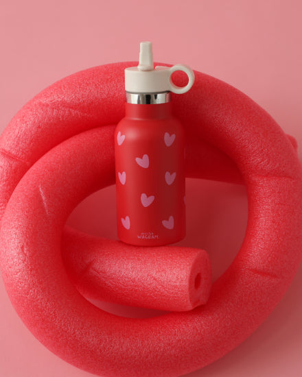 gourde acier inoxydable rouge coeurs rose B2B  1 