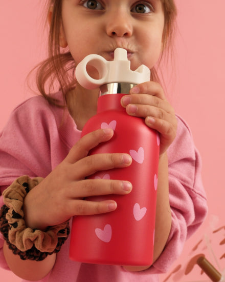 gourde acier inoxydable rouge coeurs rose B2B  2 