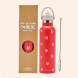 gourde acier inoxydable rouge coeurs rose B2B 20 283 29