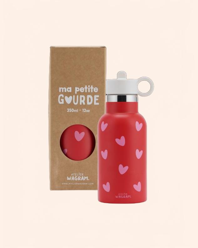 gourde acier inoxydable rouge coeurs rose B2B
