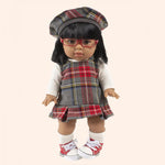 minikane london dressing accessoires poupees made in france ensemble diana avec robe a carreaux tartan gris beret