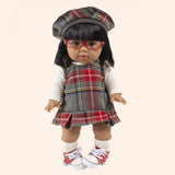 minikane london dressing accessoires poupees made in france ensemble diana avec robe a carreaux tartan gris beret