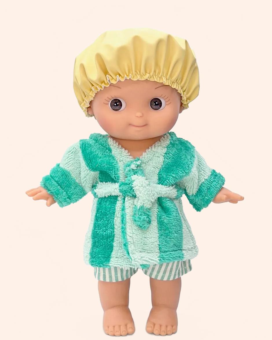 minikane poupee mini pancha basile avec tenue bain rayures vert menthe pieds nus