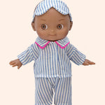minikane poupee mini pancha noah avec pyjama rayures bleu blanc
