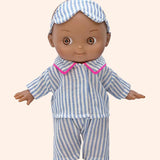 minikane poupee mini pancha noah avec pyjama rayures bleu blanc