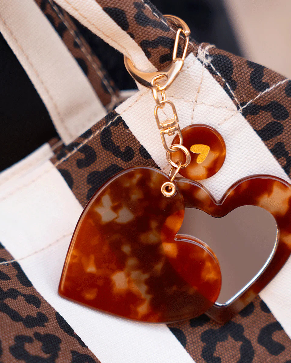 porte cles miroir leopard coeur dore 1