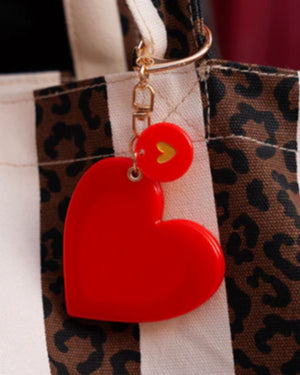 porte cles miroir rouge coeur dore 1
