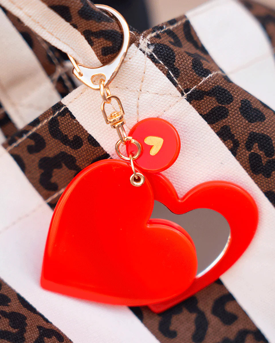 porte cles miroir rouge coeur dore 2