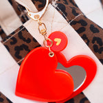 porte cles miroir rouge coeur dore 2