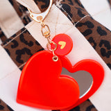porte cles miroir rouge coeur dore 2