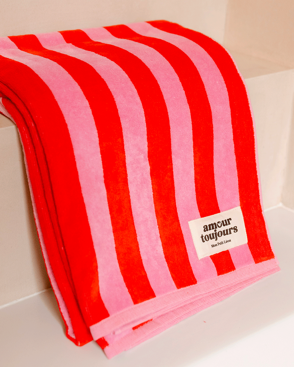 serviette de bain rayures rose rouge amour toujours 1
