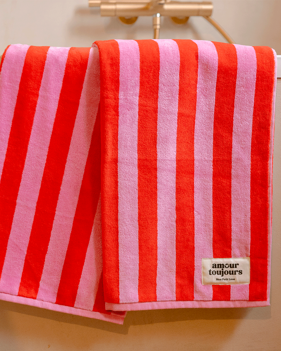 serviette de bain rayures rose rouge amour toujours 2