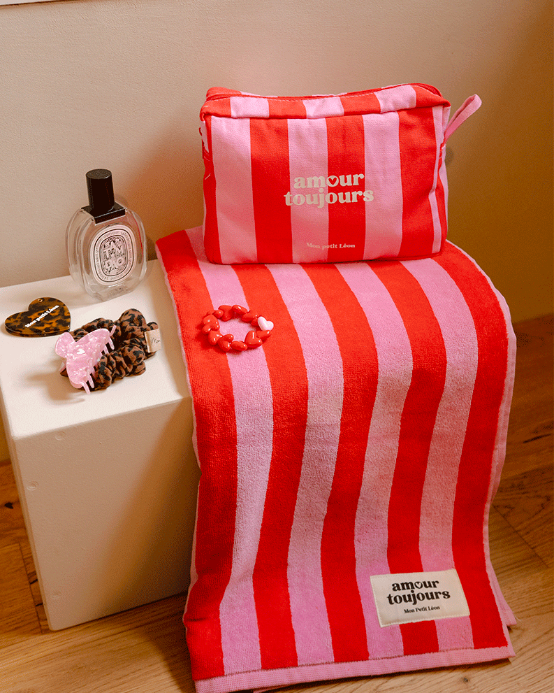 serviette de bain rayures rose rouge amour toujours 4